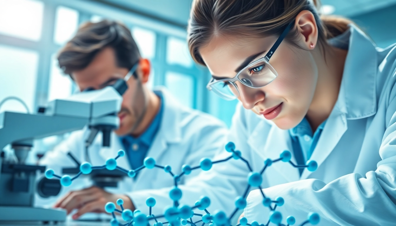 Buy cagrilintide in a laboratory setting with researchers studying peptide structures.