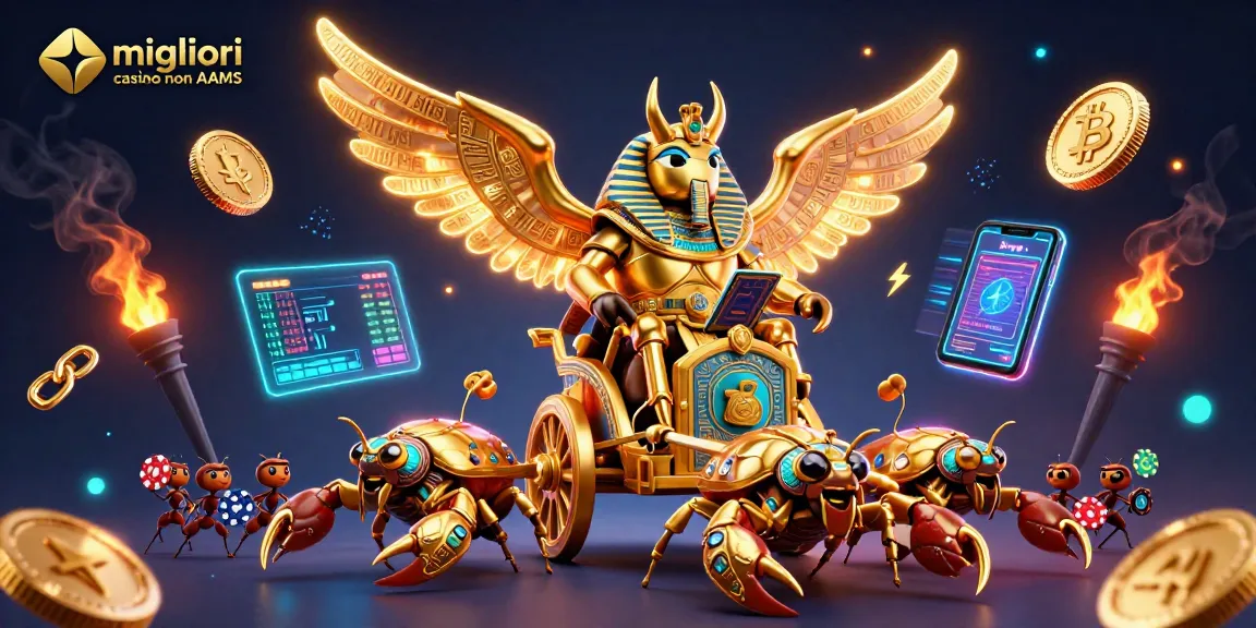 Scopri i migliori casino non AAMS con questa illustrazione accattivante e dettagliata di giochi e premi nel mondo del gaming.