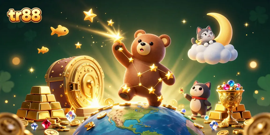 Engage with the tr88 gaming experience featuring bright constellations, coins, and magical treasures.