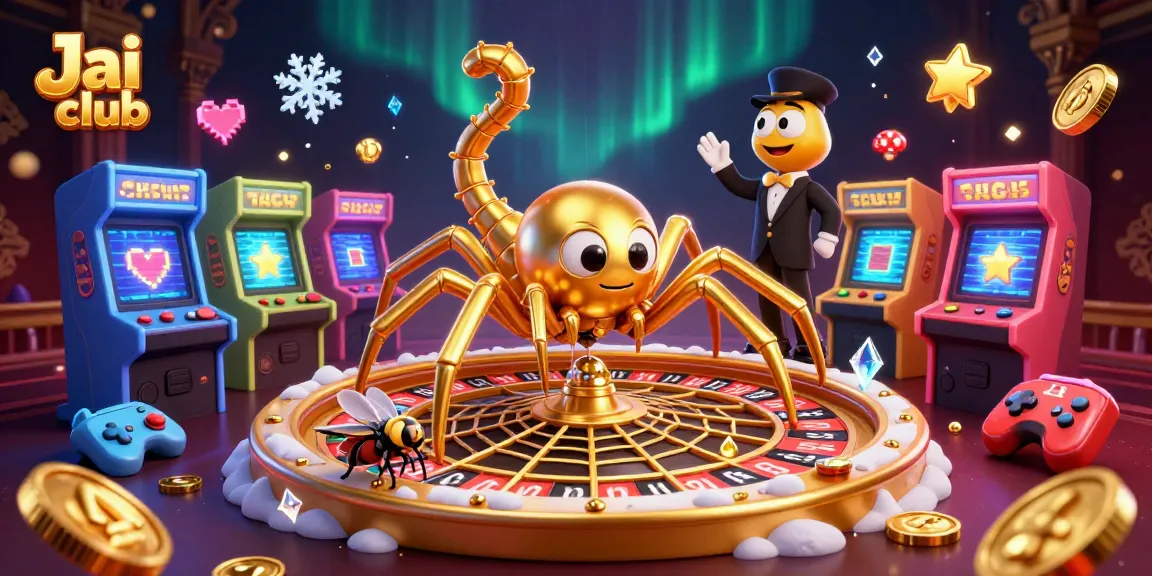 Engage with Jai club's vibrant roulette scene featuring a golden spider and lively characters.