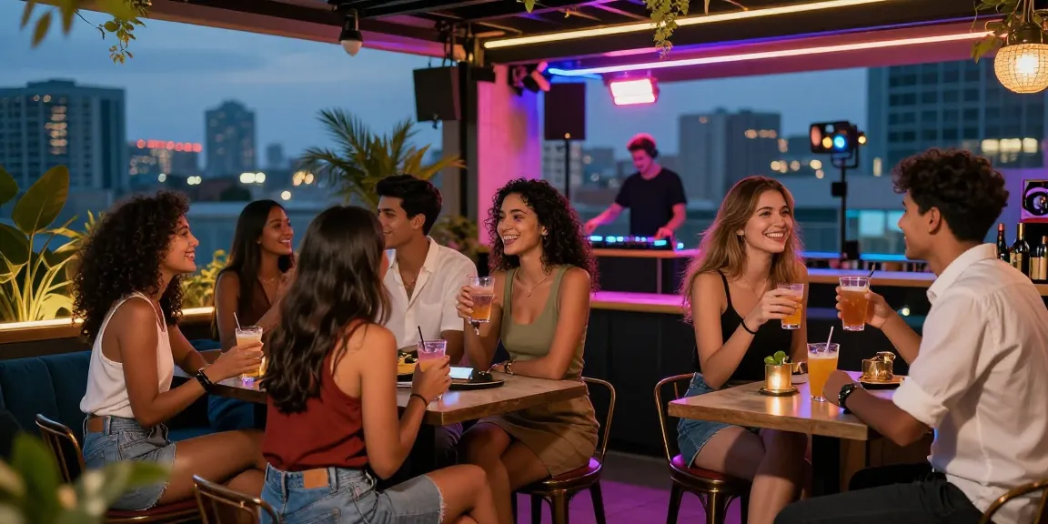 Gái gọi tận hưởng không khí sôi động tại quán bar hiện đại vào buổi tối