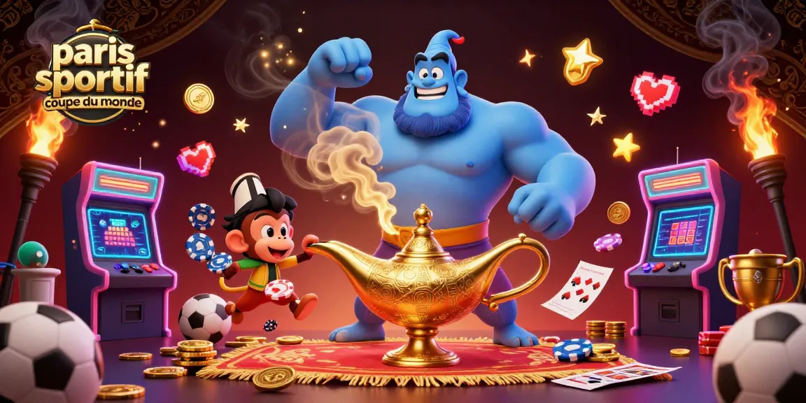 Pariez sur le Paris Sportif Coupe du Monde avec des éléments de casino et de sport animés et colorés.