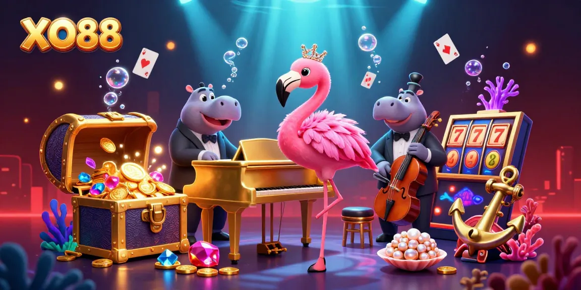 Engage with XO88 casino thrills featuring vibrant characters amid gold coins and slots.