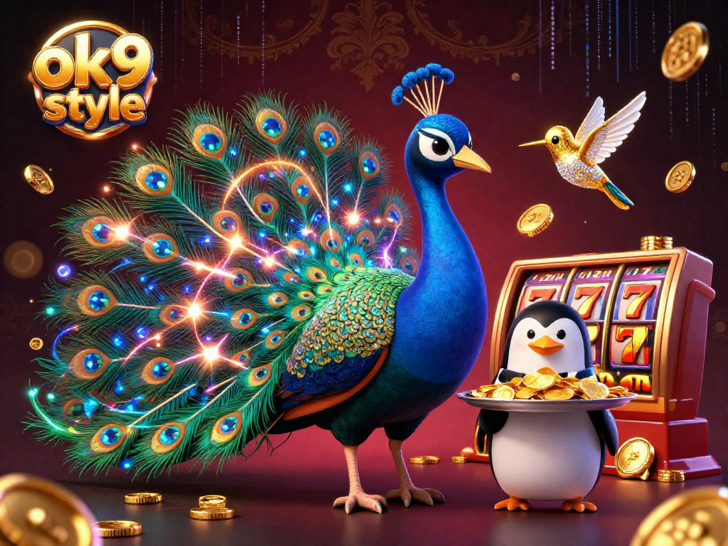 Engage in thrilling slots action with the vibrant characters from ok9 style amidst dazzling casino visuals.
