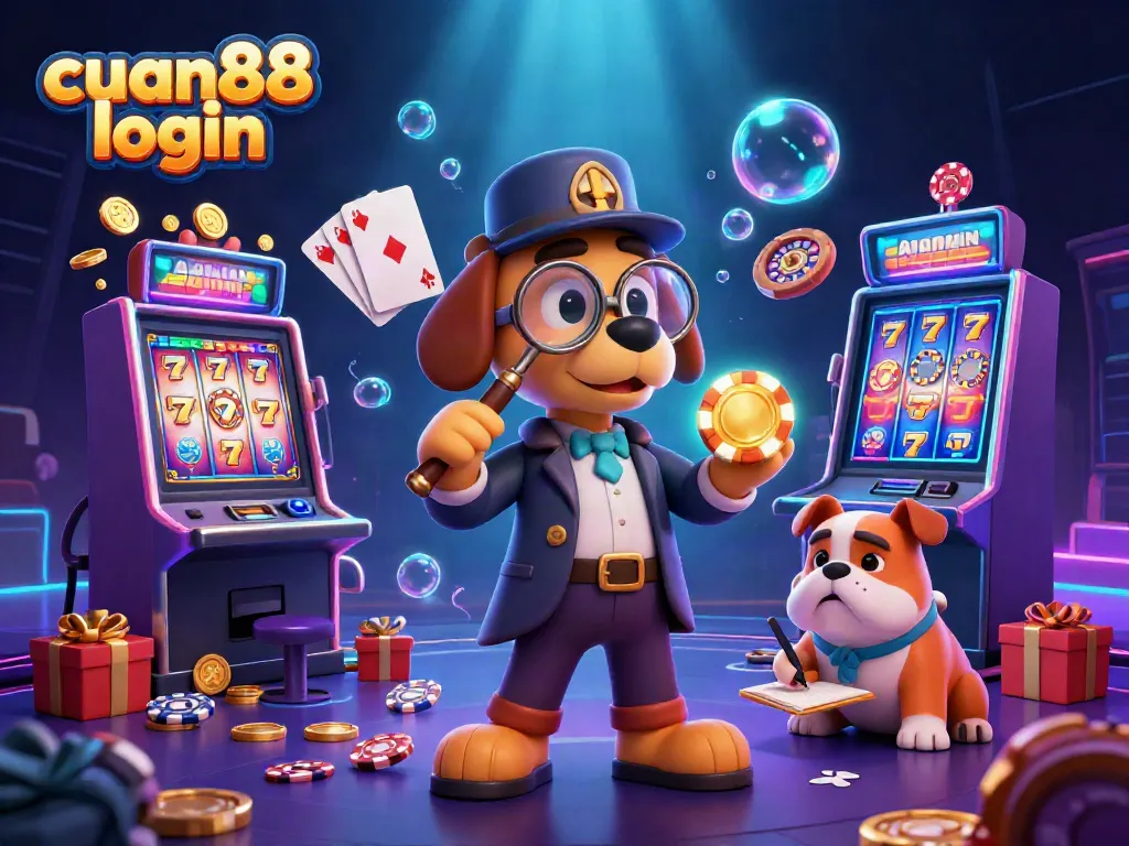 Engage in the exciting cuan88 login experience featuring a charismatic detective and a lively gaming atmosphere.