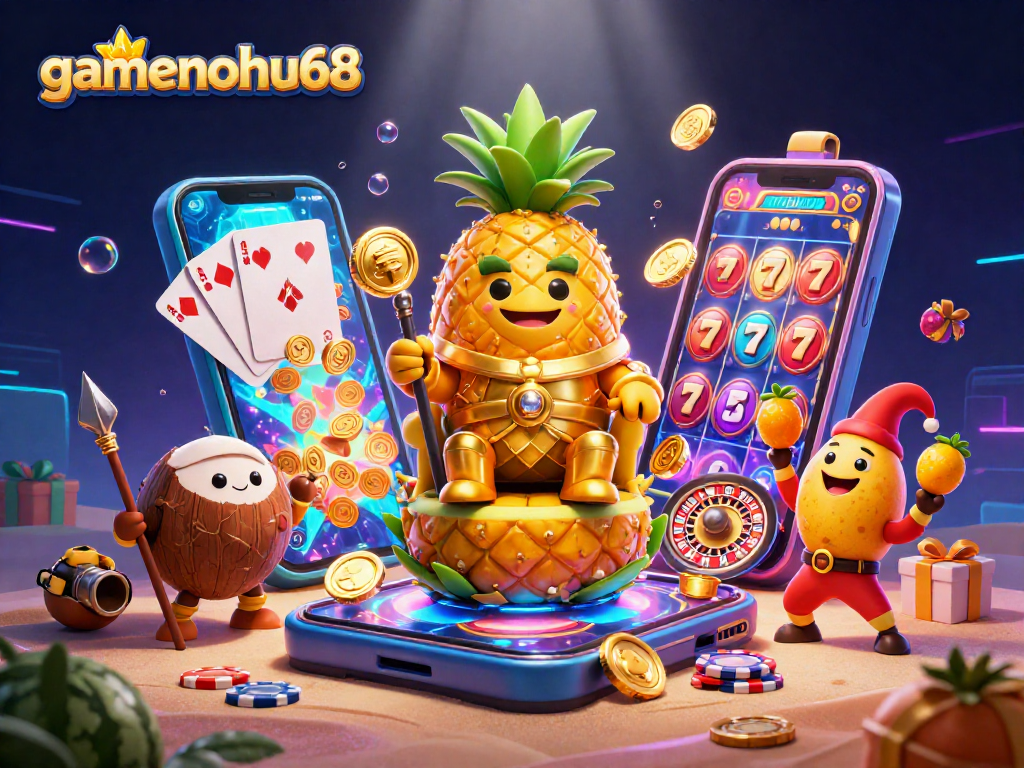 Experience gaming adventures with gamenohu68's vibrant slots, featuring the golden pineapple king and a lively carnival.