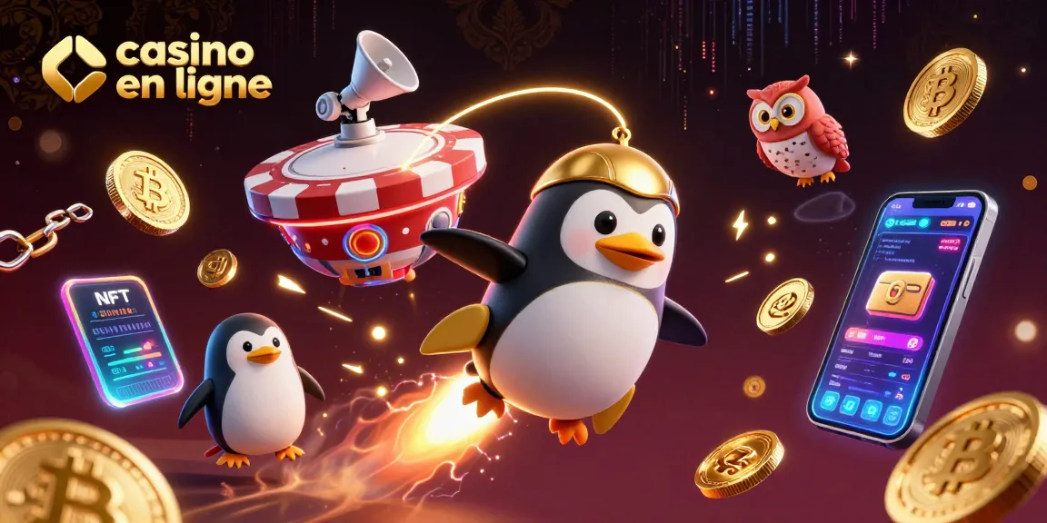 Jouez à un casino en ligne avec le pingouin doré qui s'envole vers un espace de jeu fascinant et crypto.
