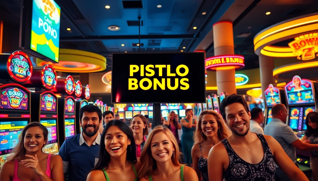 Geniet van het pistolo bonus terwijl spelers zich amuseren in een levendige casinotoestand.