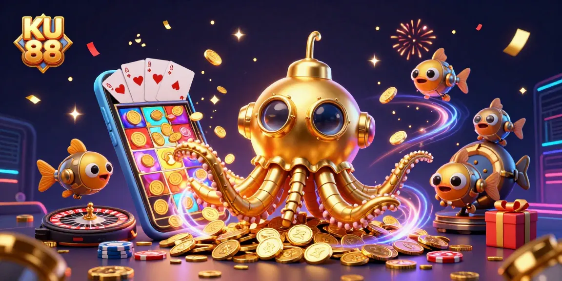 Engage with KU 88's thrilling casino experience featuring golden kraken submarine and slot games.