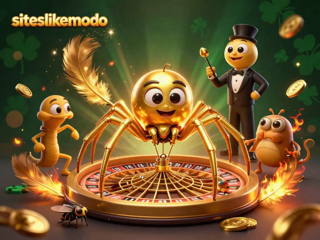 Experience exciting gameplay at siteslikemodo with a golden spider croupier and bets in a lively casino scene.