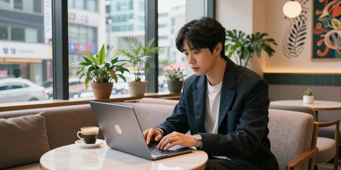 강남 세이렌의 스타일리시한 카페에서 일하는 모습과 도시 경관
