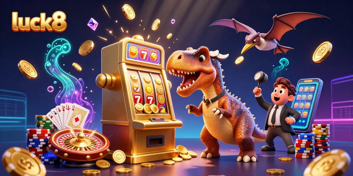 Experience luck8 with a pachycephalosaurus jackpot, coins flying, and dramatic casino action.