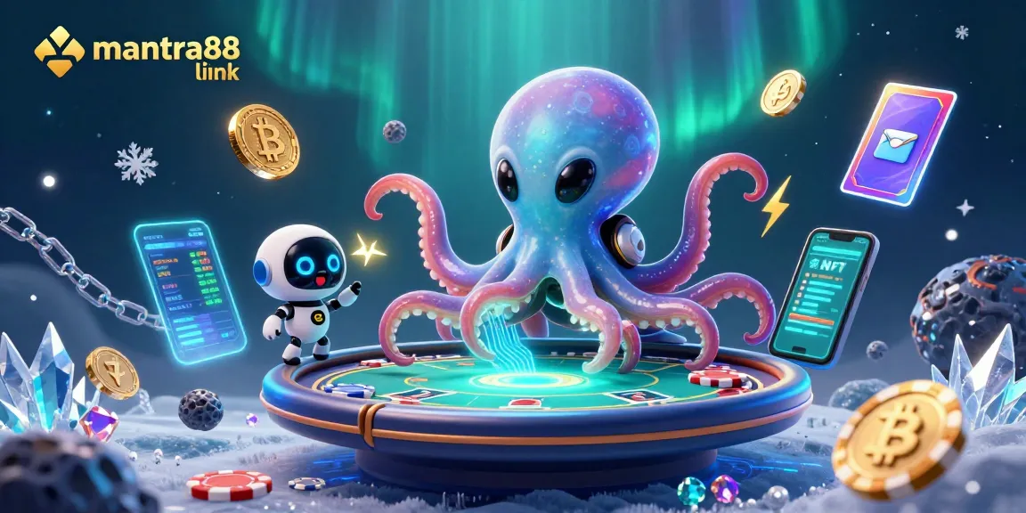 Engage with thrilling poker gameplay at mantra88 link featuring a cartoon octopus and robot in cosmic style.