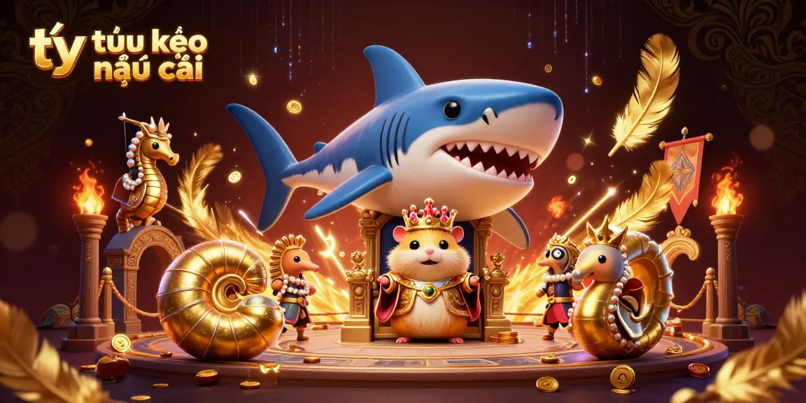 Bet on tỷ lệ kèo nhà cái with a vibrant scene featuring a golden hamster king and seahorse guards.