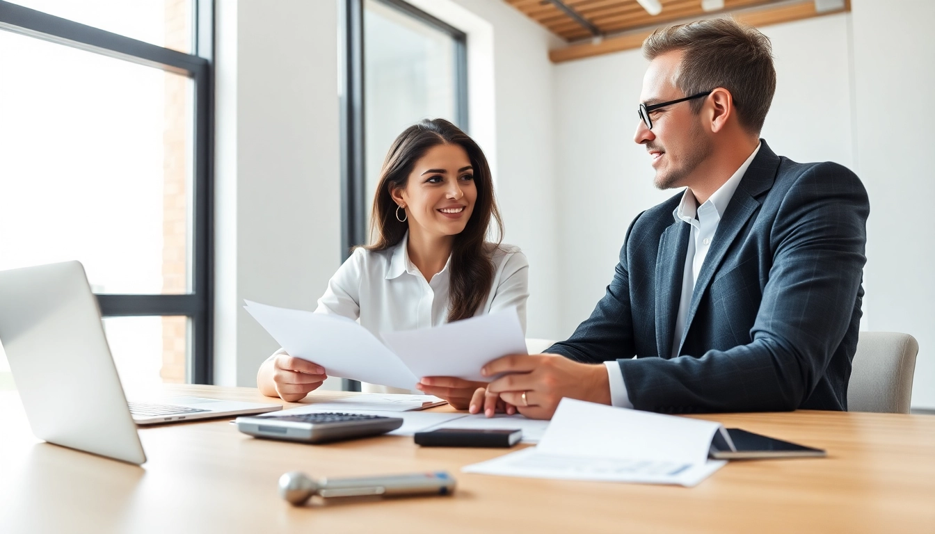 Calculate your NY post-divorce maintenance calculator with a professional couple at a desk.