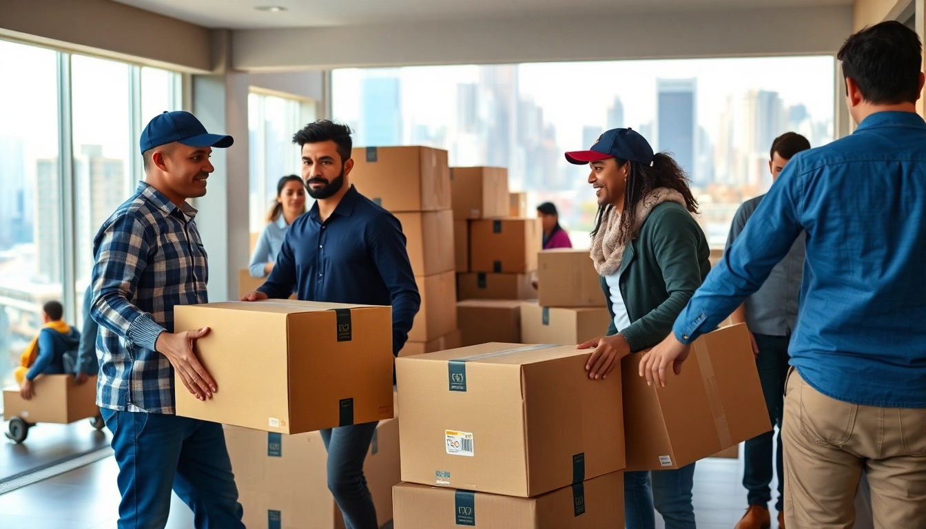 Efficient professional movers executing writer relocation Thane service with busy city backdrop.