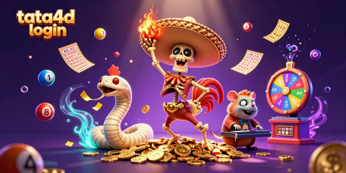 Experience the thrill of gaming with tata4d login as jubilant characters celebrate amidst vibrant lottery elements.