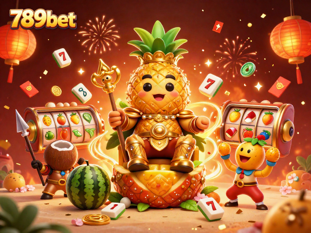 Experience the thrill of 789bet with golden pineapple king and festive casino elements.