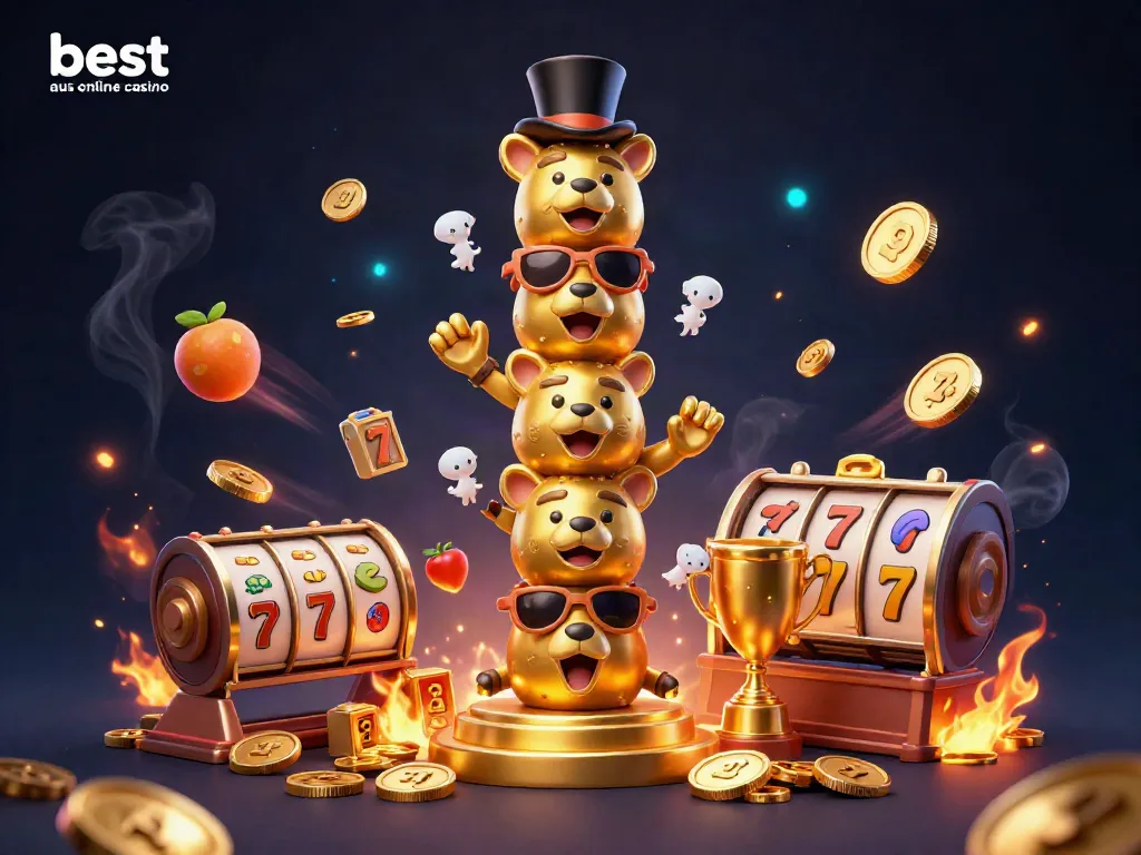 Win big at the best aus online casino with our vibrant illustrated totem pole and dynamic gaming elements.