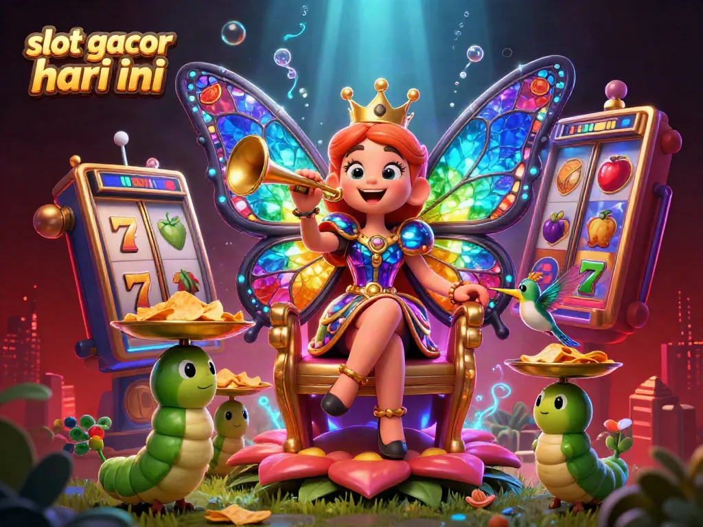 Menggali slot gacor hari ini dengan putaran mesin slot berwarna-warni yang dikelilingi oleh elemen kasino.