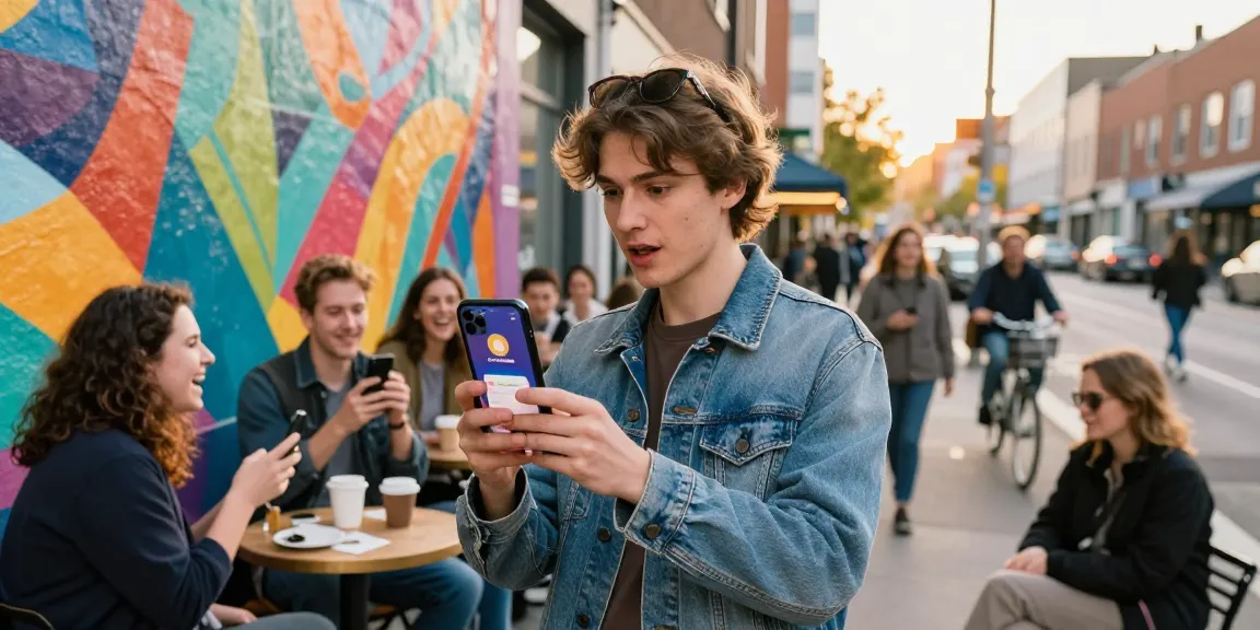 Youthful scene exploring how old do I look with friends at a vibrant urban setting