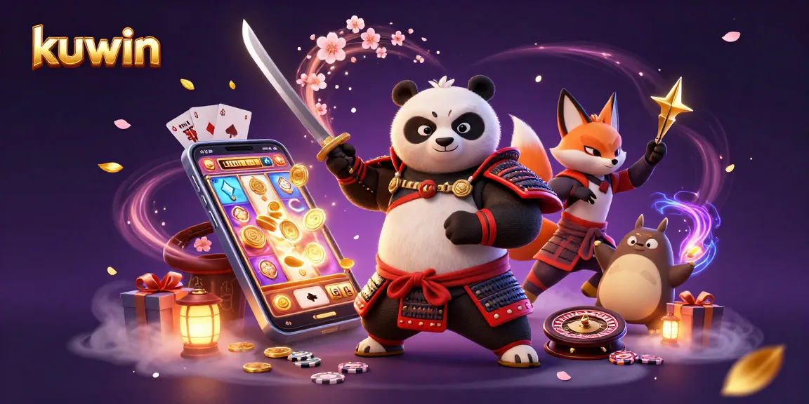 kuwin samurai panda and ninja fox celebrate with jackpots and online slots in vibrant casino scene