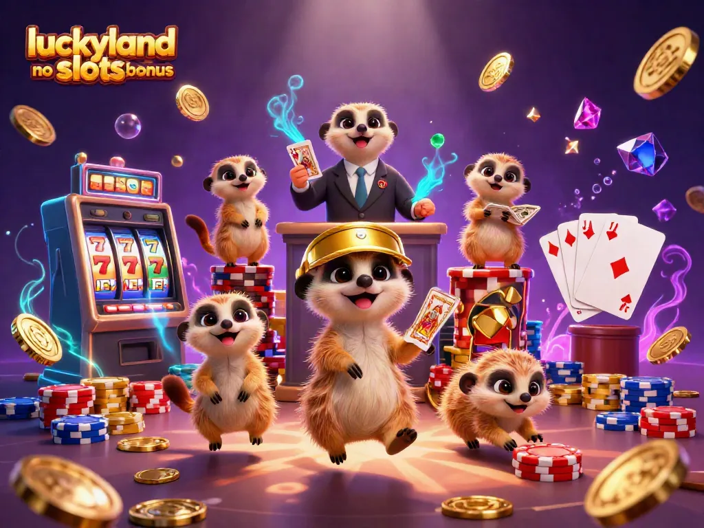 Discover the exciting luckyland slots no deposit bonus by engaging in a vibrant casino scene with meerkats.