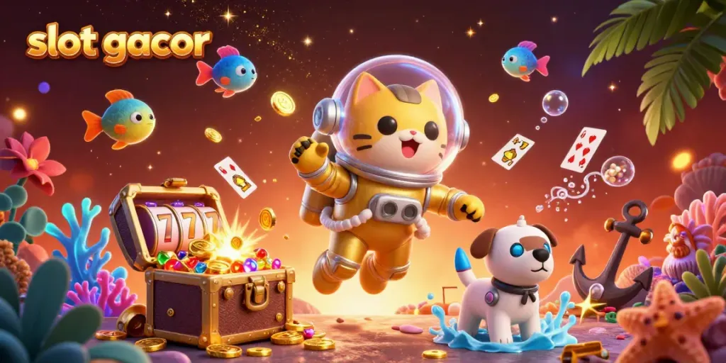 Experience the excitement of slot gacor with vibrant visuals of treasure and characters in action.