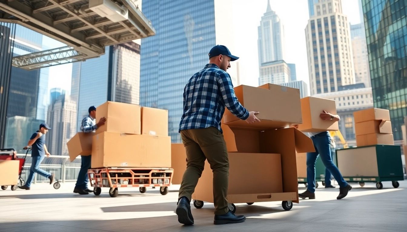 Efficient Office Moving Services NYC with professional movers working in a vibrant New York City environment.
