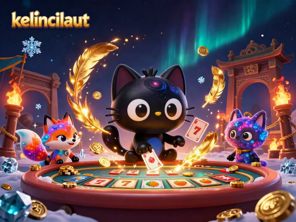 Engage with kelincilaut's cosmic casino featuring lively games and vibrant character interactions.