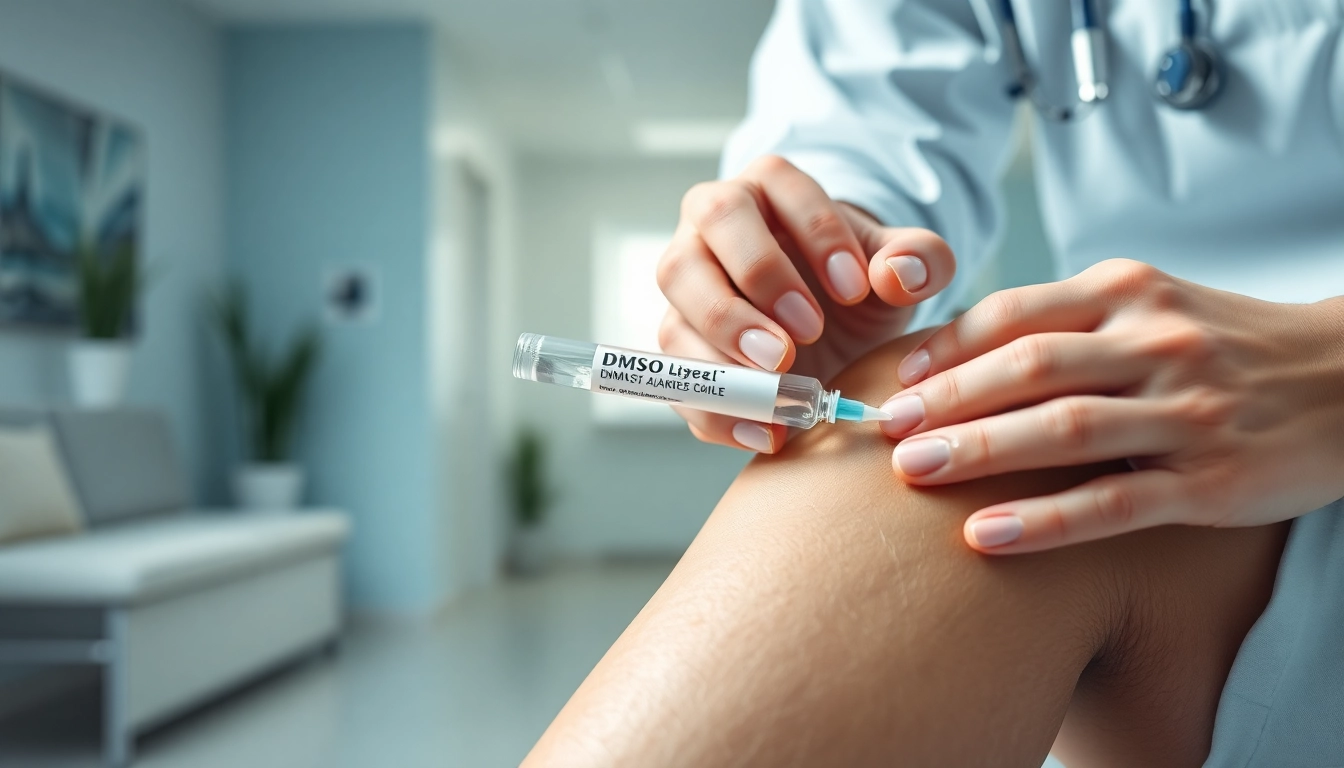 Applying DMSO for pain relief in a professional healthcare setting with a focused approach.
