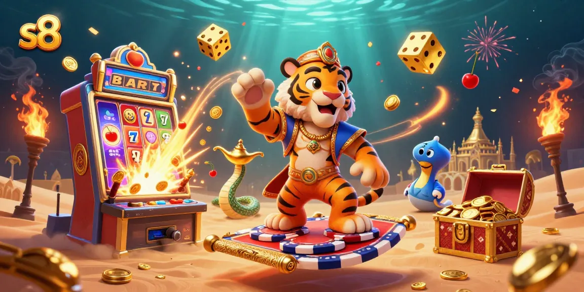 Experience the thrills of s8 casino with vibrant 3D illustrations of exciting slot games and jackpots.
