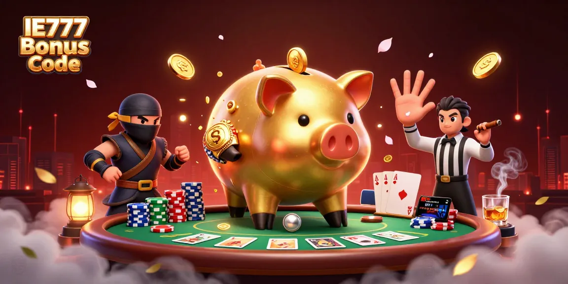 Join the excitement of the IE777 Bonus Code promotion featuring dynamic casino characters and vibrant game elements.