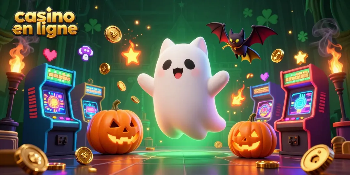 Jouez à un casino en ligne avec un chat fantôme et des machines à sous dans une atmosphère effrayante.
