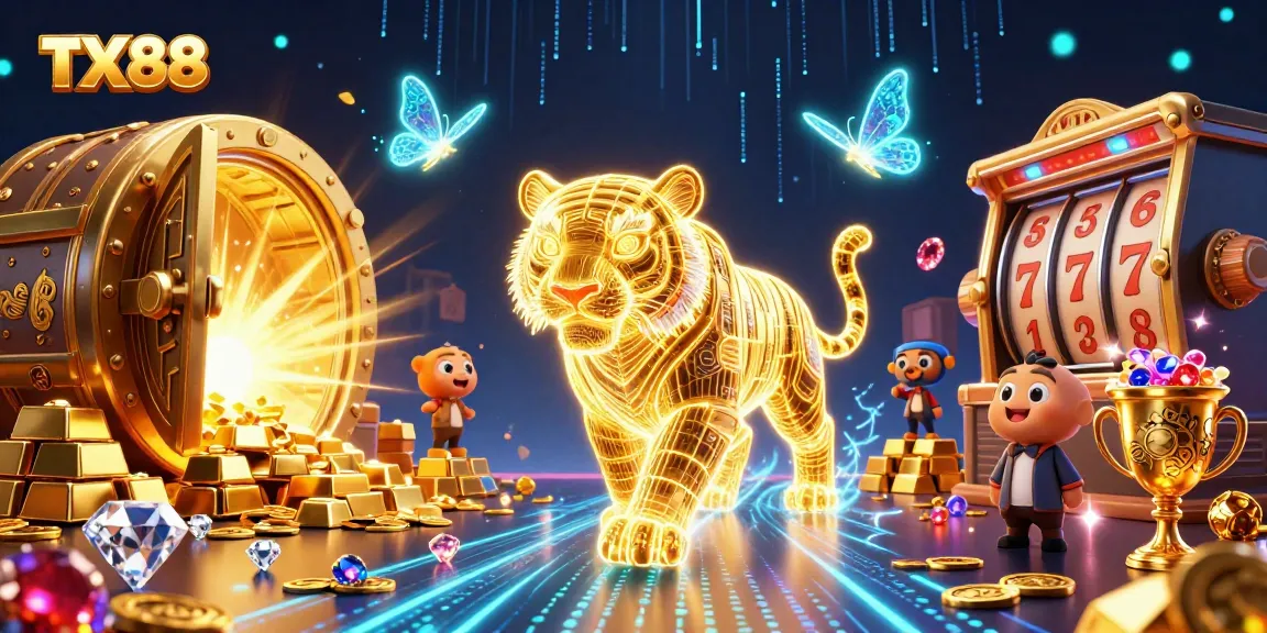 TX88 captures the excitement of winning with golden treasures in a vibrant casino setting