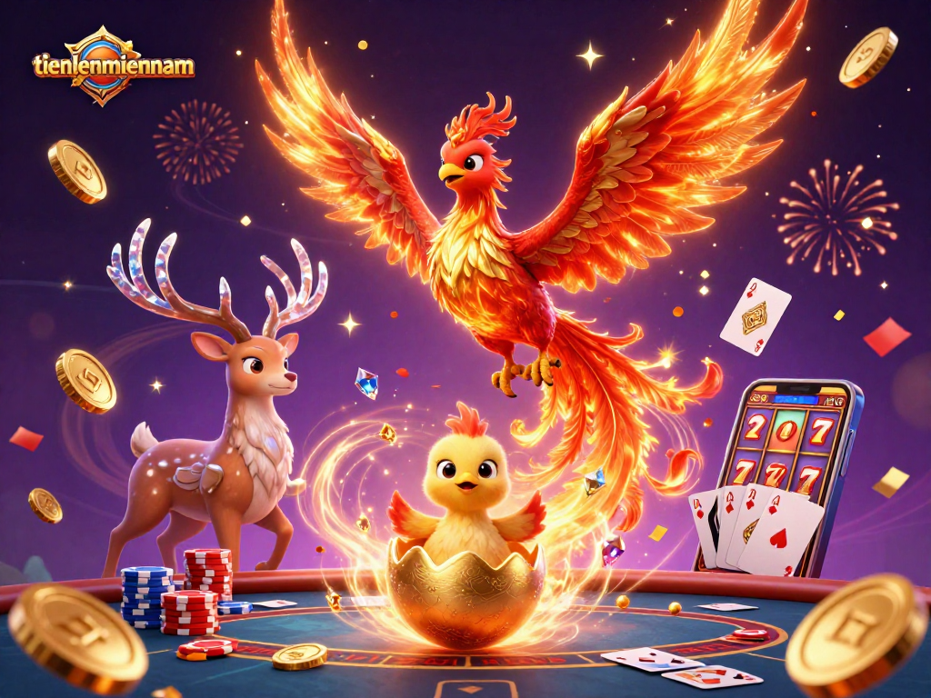 Engage in thrilling gameplay with tienlenmiennam as a magical phoenix rises among casino treasures.
