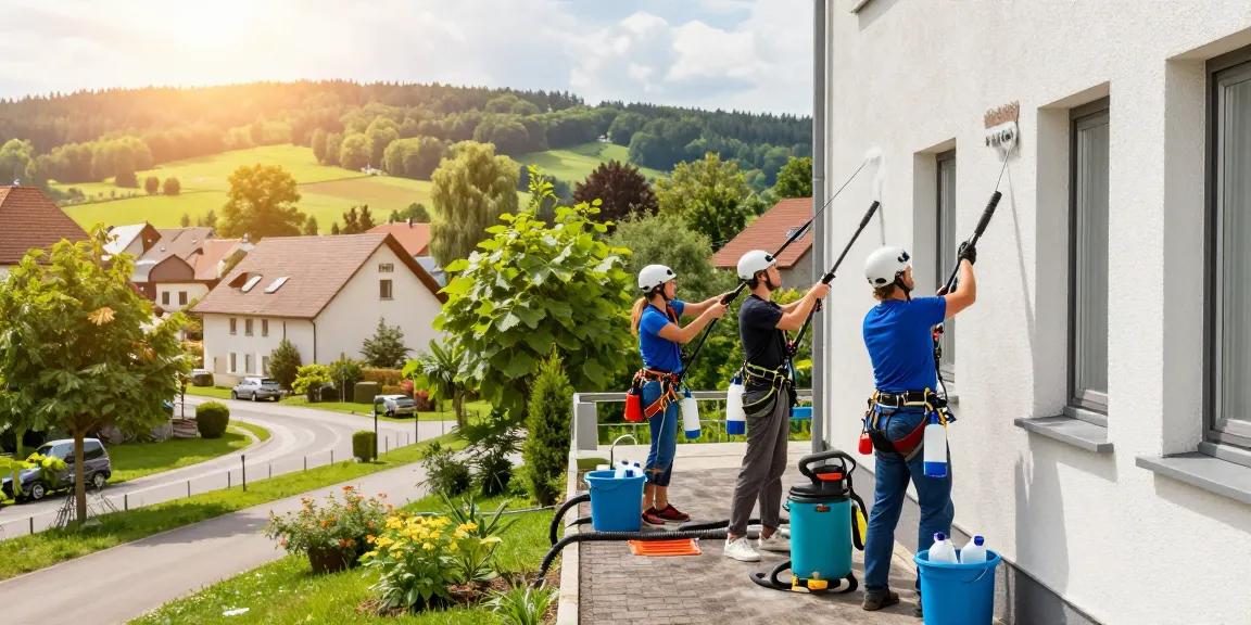 Fassadenreinigung Steinheim mit professionellem Team, das umweltfreundliche Mittel verwendet