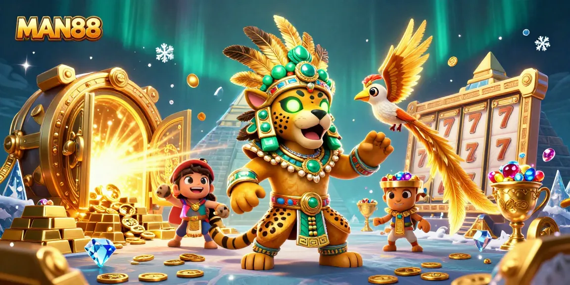 Experience thrilling gaming with MAN88 in a vibrant 3D dynamic casino scene.