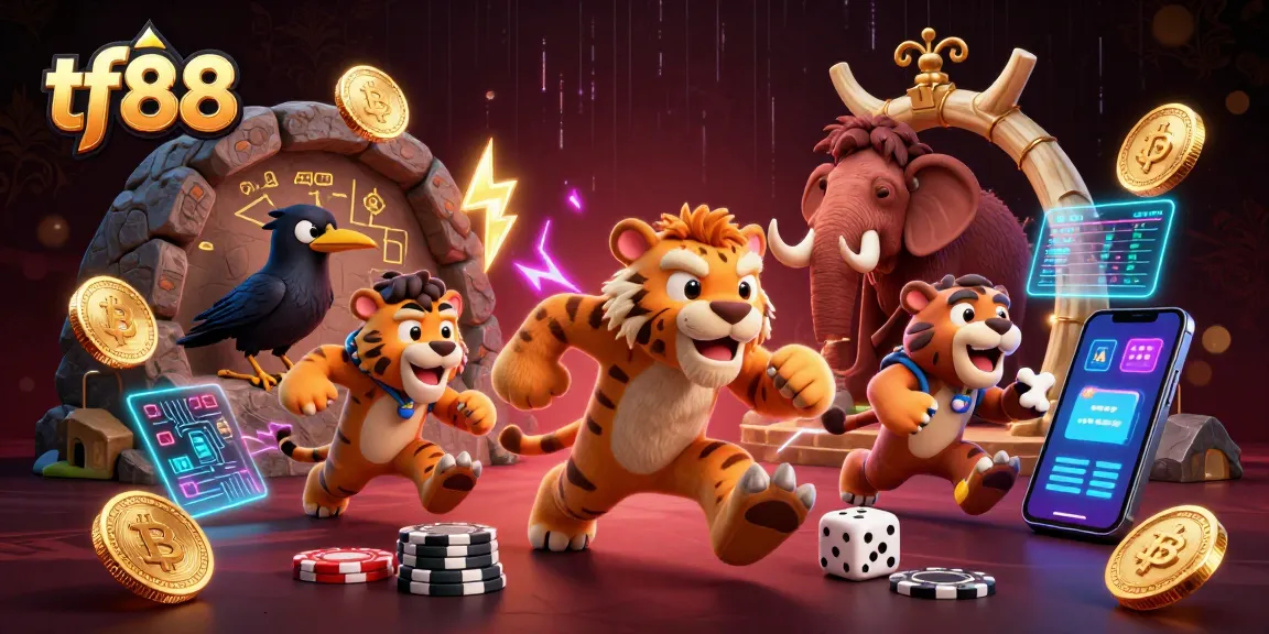 Play exciting games at tf88 casino with a vibrant prehistoric scene full of dynamic elements.