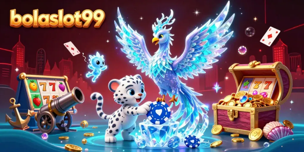 Bocaslot99 players enjoy a vibrant 3D casino scene with lively characters and slot elements.