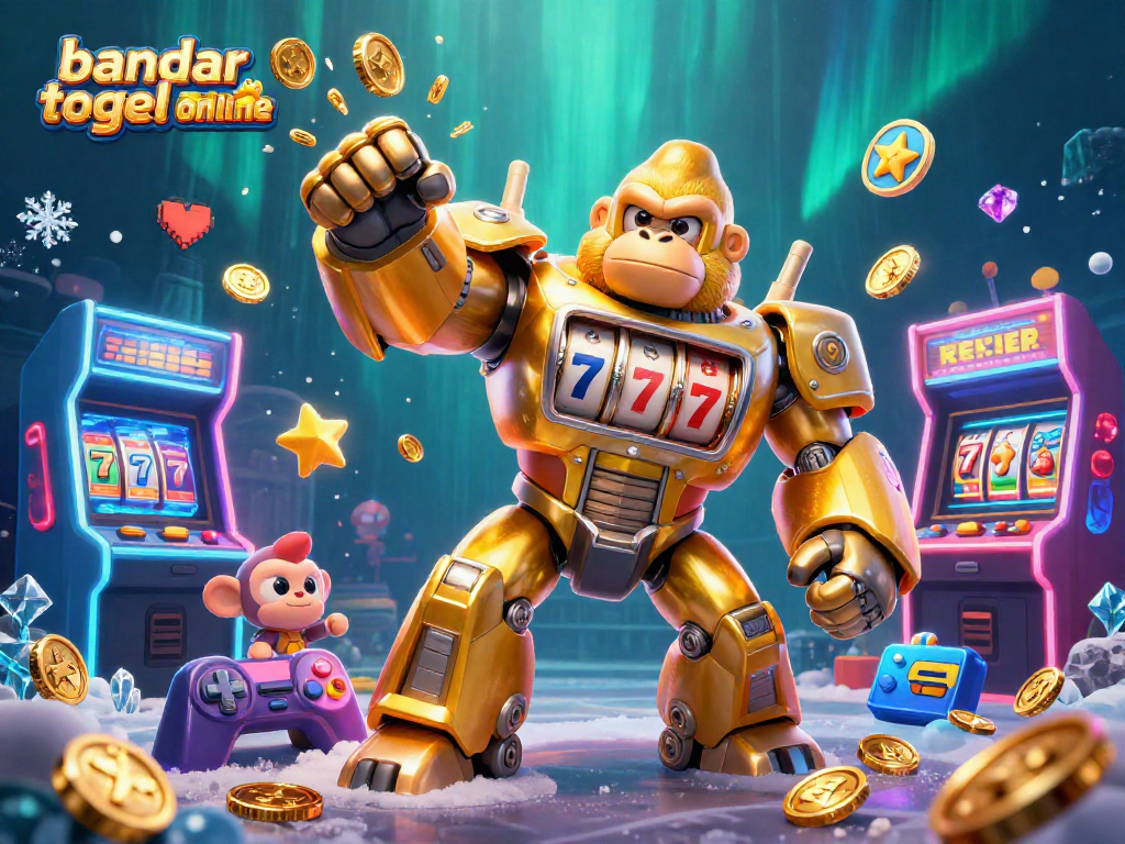 Experience the thrill with bandar togel online showcasing vibrant HD casino elements and a dynamic gorilla mech.