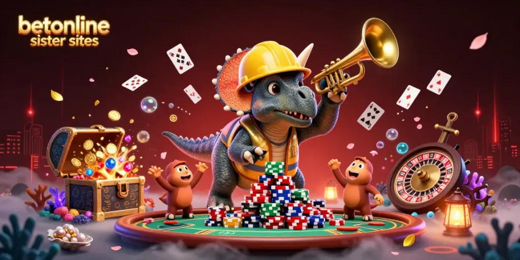 Engage with the vibrant world of betonline sister sites, featuring a lively 3D scene filled with poker action.
