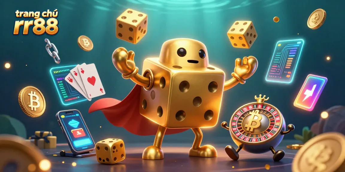 Experience the excitement at trang chủ rr88 with lively 3D characters showcasing casino games and crypto elements.