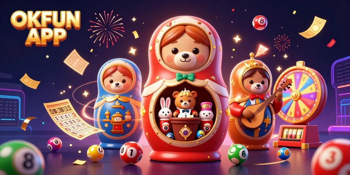 Engage with the OKFUN APP and enjoy a vibrant casino-themed celebration featuring dynamic elements and lively characters.