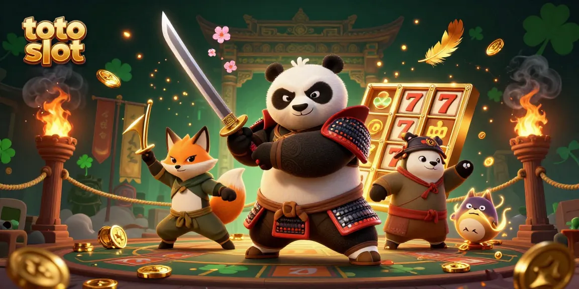 Engage with the vibrant scene showcasing the toto slot featuring samurai panda and ninja fox in dynamic action.