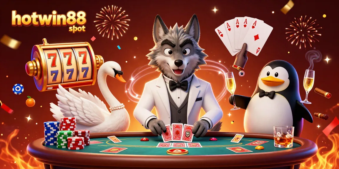Experience the thrill of hotwin88 slot with dynamic reels and vibrant casino elements in this captivating illustration.