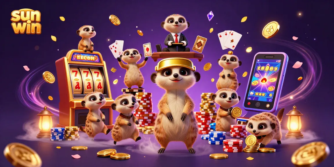 Experience sun win's exhilarating charm with cheerful meerkats enjoying casino games and excitement.
