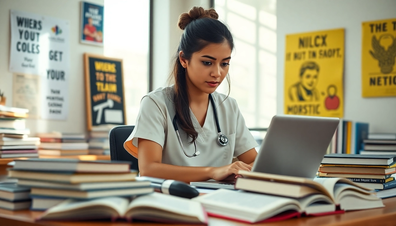 Engaged student in a repeat NCLEX taker review Houston studying with focus in a bright setting.