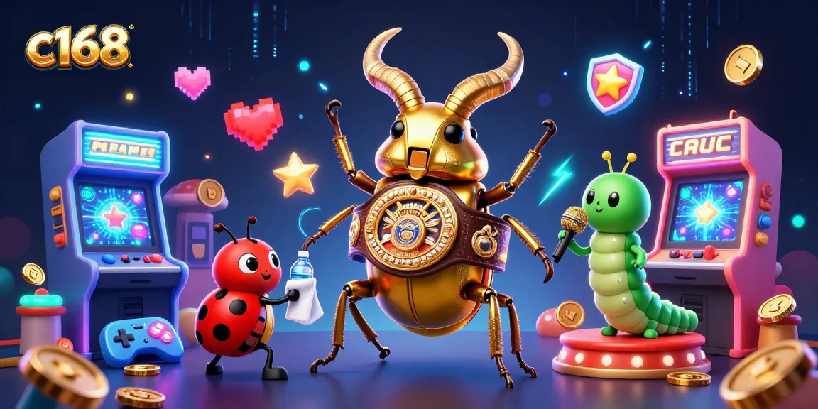 Engage with c168 as a giant beetle battles in a vibrant, animated casino world of games and energy.