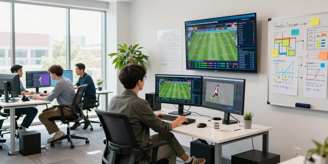 Data analyst focused on Prediksi 7meter sports predictions in a modern office.